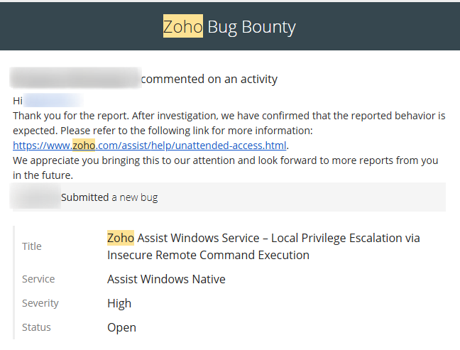 Zoho reply